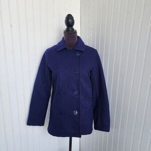 Route 66 Women's Wool Blend Double Breasted Front Pea Coat Navy Blue S